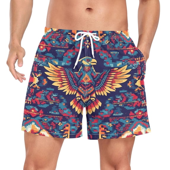 FORMRS Mens Swim Trunks Mesh Liner Quick Dry Casual Beach Board Shorts with Pockets, Sizes S-2XL, Geometric Eagle