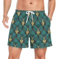 thumbnail image 1 of FORMRS Mens Swim Trunks Mesh Liner Quick Dry Casual Beach Board Shorts with Pockets, Sizes S-2XL, Green Abstract Pattern, 1 of 9