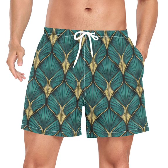 FORMRS Mens Swim Trunks Mesh Liner Quick Dry Casual Beach Board Shorts with Pockets, Sizes S-2XL, Green Abstract Pattern