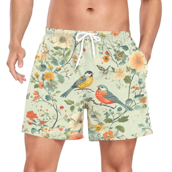 FORMRS Mens Swim Trunks Mesh Liner Quick Dry Casual Beach Board Shorts with Pockets, Sizes S-2XL, Green Floral Pattern