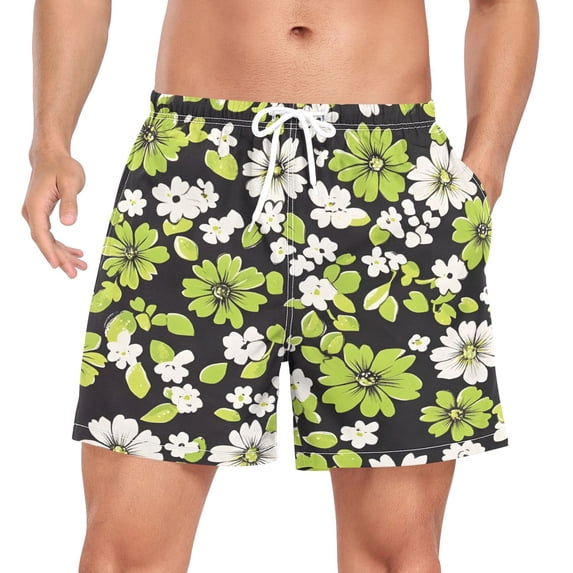 FORMRS Mens Swim Trunks Mesh Liner Quick Dry Casual Beach Board Shorts with Pockets, Sizes S-2XL, Green Flower Pattern