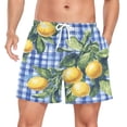 thumbnail image 1 of FORMRS Mens Swim Trunks Mesh Liner Quick Dry Casual Beach Board Shorts with Pockets, Sizes S-2XL, Green Lemon Plaid, 1 of 9