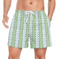 thumbnail image 1 of FORMRS Mens Swim Trunks Mesh Liner Quick Dry Casual Beach Board Shorts with Pockets, Sizes S-2XL, Green Stripe Pattern, 1 of 9
