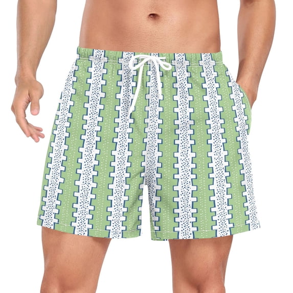 FORMRS Mens Swim Trunks Mesh Liner Quick Dry Casual Beach Board Shorts with Pockets, Sizes S-2XL, Green Stripe Pattern