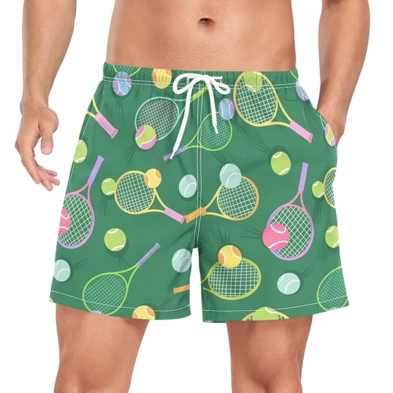 FORMRS Mens Swim Trunks Mesh Liner Quick Dry Casual Beach Board Shorts with Pockets, Sizes S-2XL, Green Tennis Pattern