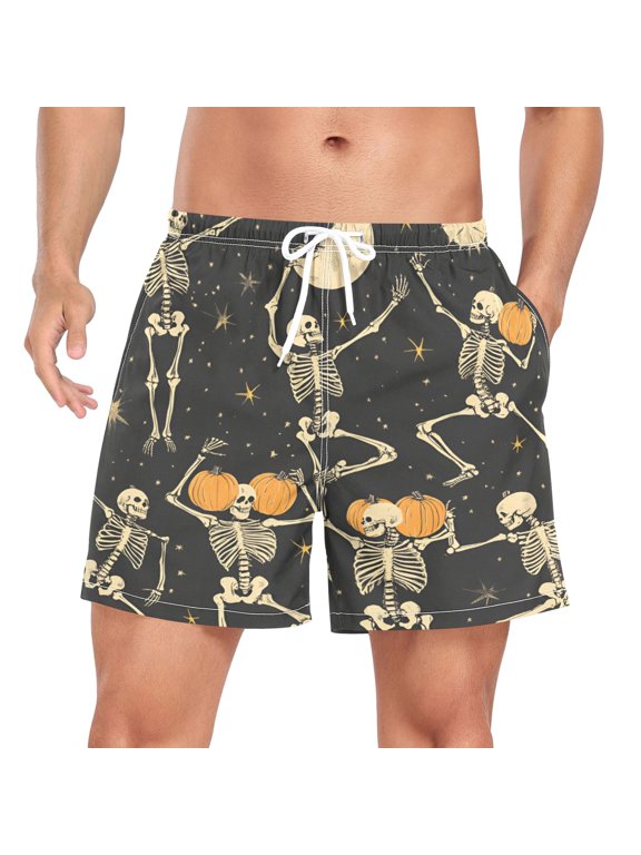 Mens Swim Trunks Mesh Liner Quick Dry Casual Beach Board Shorts with Pockets, Sizes S-2XL, Halloween Dancing