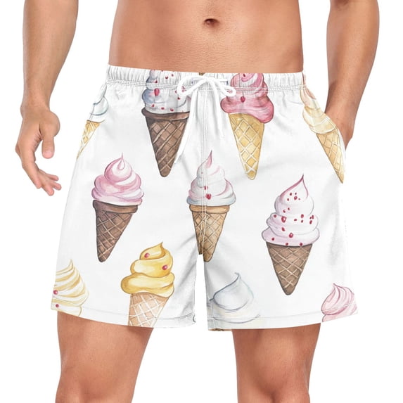 FORMRS Mens Swim Trunks Mesh Liner Quick Dry Casual Beach Board Shorts with Pockets, Sizes S-2XL, Ice Cream Pattern