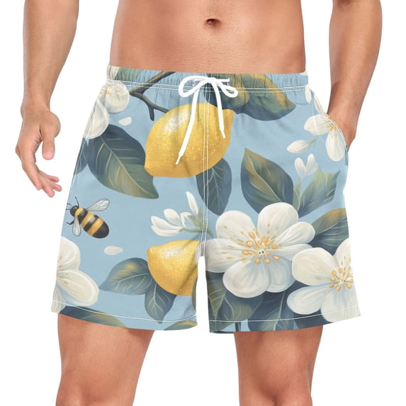 FORMRS Mens Swim Trunks Mesh Liner Quick Dry Casual Beach Board Shorts with Pockets, Sizes S-2XL, Lemon Pattern