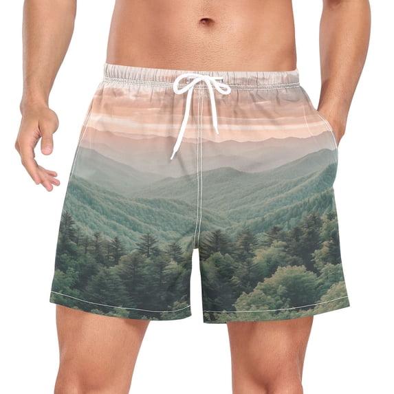 FORMRS Mens Swim Trunks Mesh Liner Quick Dry Casual Beach Board Shorts with Pockets, Sizes S-2XL, Mountains at Dawn