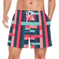 thumbnail image 1 of FORMRS Mens Swim Trunks Mesh Liner Quick Dry Casual Beach Board Shorts with Pockets, Sizes S-2XL, Navy Blue Stripes, 1 of 9