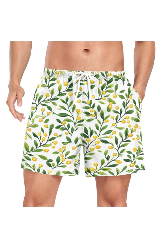 Mens Swim Trunks Mesh Liner Quick Dry Casual Beach Board Shorts with Pockets, Sizes S-2XL, Olive Leaf