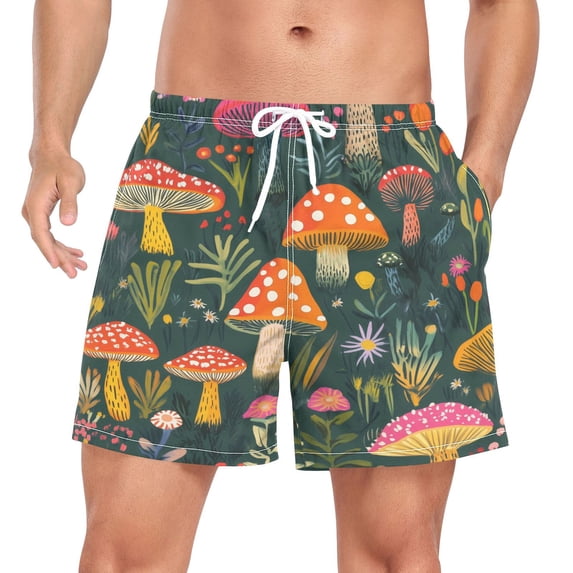 FORMRS Mens Swim Trunks Mesh Liner Quick Dry Casual Beach Board Shorts with Pockets, Sizes S-2XL, Orange Mushroom