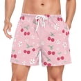 thumbnail image 1 of FORMRS Mens Swim Trunks Mesh Liner Quick Dry Casual Beach Board Shorts with Pockets, Sizes S-2XL, Pink Cute Cherry Pattern, 1 of 9