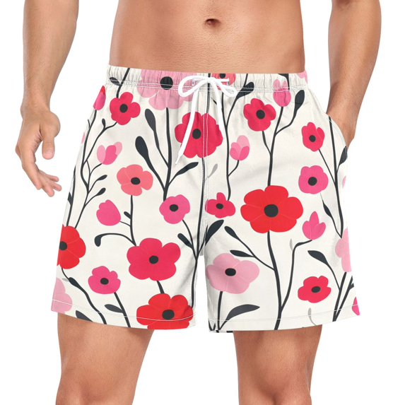 FORMRS Mens Swim Trunks Mesh Liner Quick Dry Casual Beach Board Shorts with Pockets, Sizes S-2XL, Pink Floral