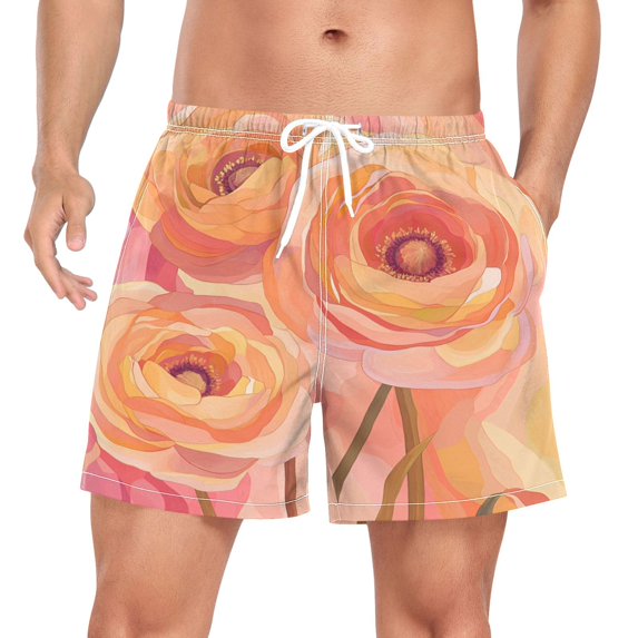 FORMRS Mens Swim Trunks Mesh Liner Quick Dry Casual Beach Board Shorts with Pockets, Sizes S-2XL, Pink Flowers