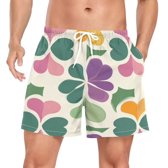 FORMRS Mens Swim Trunks Mesh Liner Quick Dry Casual Beach Board Shorts with Pockets, Sizes S-2XL, Purple Clover Pattern