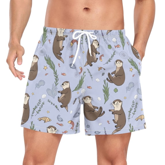 FORMRS Mens Swim Trunks Mesh Liner Quick Dry Casual Beach Board Shorts with Pockets, Sizes S-2XL, Purple Otters Pattern