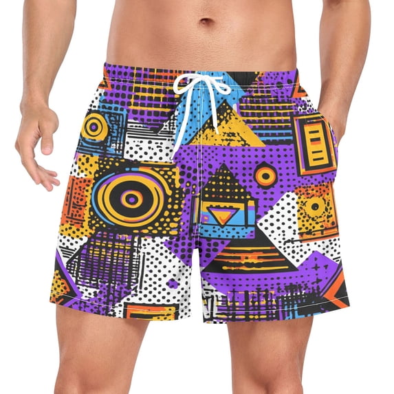 FORMRS Mens Swim Trunks Mesh Liner Quick Dry Casual Beach Board Shorts with Pockets, Sizes S-2XL, Purple Simple Triangles
