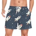 thumbnail image 1 of FORMRS Mens Swim Trunks Mesh Liner Quick Dry Casual Beach Board Shorts with Pockets, Sizes S-2XL, Rocket Pattern, 1 of 9