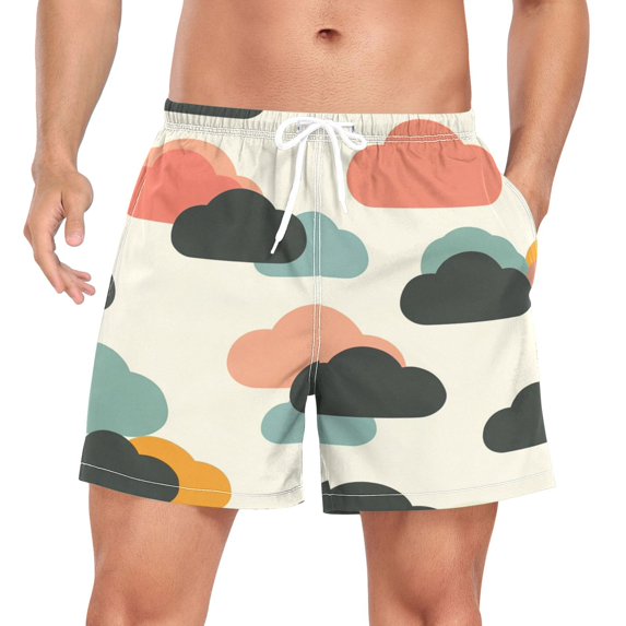 FORMRS Mens Swim Trunks Mesh Liner Quick Dry Casual Beach Board Shorts with Pockets, Sizes S-2XL, Simple Clouds
