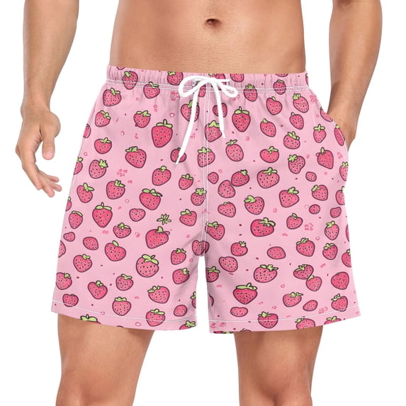 FORMRS Mens Swim Trunks Mesh Liner Quick Dry Casual Beach Board Shorts with Pockets, Sizes S-2XL, Strawberry Bliss