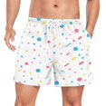 thumbnail image 1 of FORMRS Mens Swim Trunks Mesh Liner Quick Dry Casual Beach Board Shorts with Pockets, Sizes S-2XL, White Retro Pattern, 1 of 9