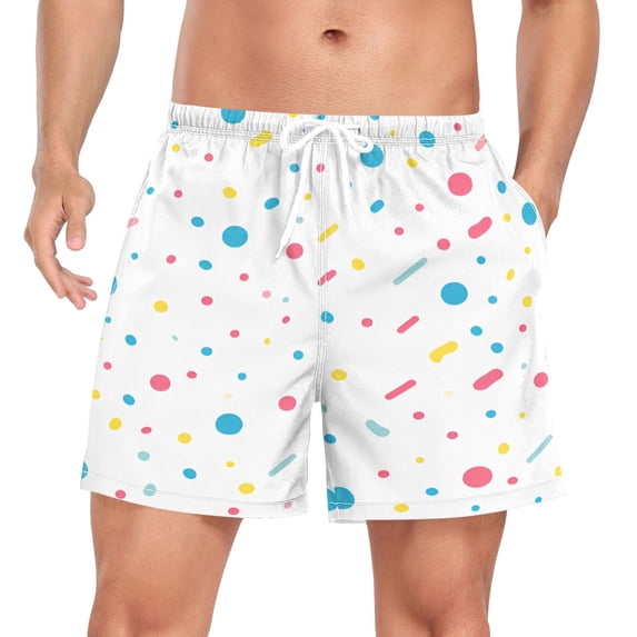 FORMRS Mens Swim Trunks Mesh Liner Quick Dry Casual Beach Board Shorts with Pockets, Sizes S-2XL, White Retro Pattern