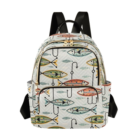 FORMRS Mini Backpack Purse for Women Quilted Travel Daypack Casual Shoulder Bag, Abstract Fish Pattern