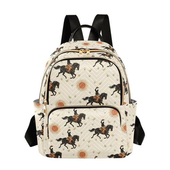 FORMRS Mini Backpack Purse for Women Quilted Travel Daypack Casual Shoulder Bag, Beige Horses Field Pattern