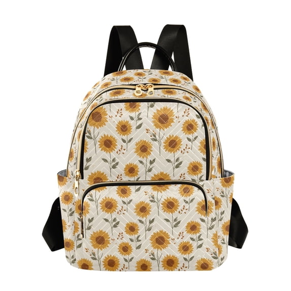 FORMRS Mini Backpack Purse for Women Quilted Travel Daypack Casual Shoulder Bag, Beige Sunflower Pattern