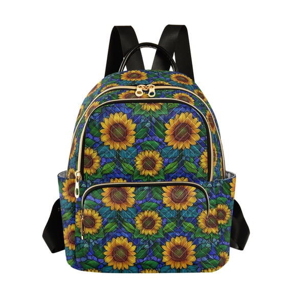FORMRS Mini Backpack Purse for Women Quilted Travel Daypack Casual Shoulder Bag, Blue Art Sunflowers