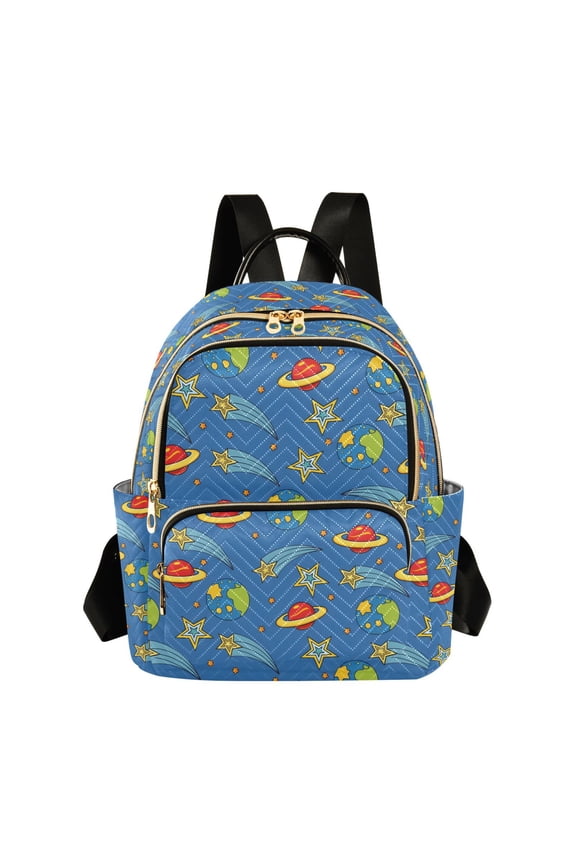 Mini Backpack Purse for Women Quilted Travel Daypack Casual Shoulder Bag, Blue Cartoon Galaxy