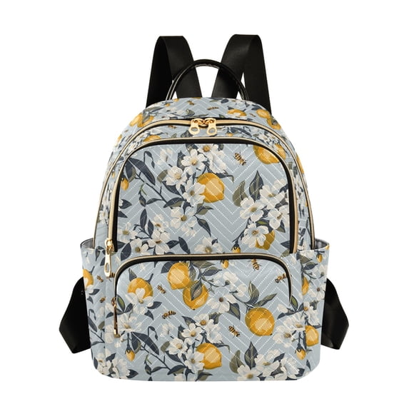 FORMRS Mini Backpack Purse for Women Quilted Travel Daypack Casual Shoulder Bag, Blue Lemons Pattern