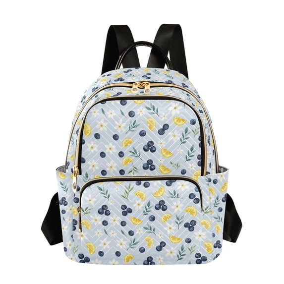 FORMRS Mini Backpack Purse for Women Quilted Travel Daypack Casual Shoulder Bag, Blue Lemons Pattern
