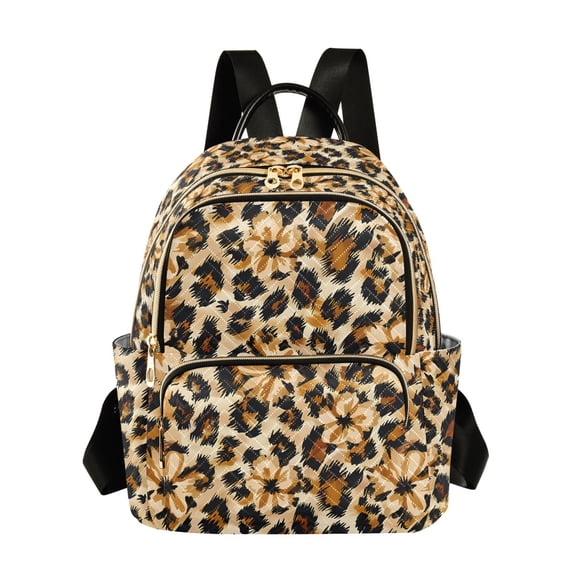 FORMRS Mini Backpack Purse for Women Quilted Travel Daypack Casual Shoulder Bag, Brown Floral Leopard Pattern