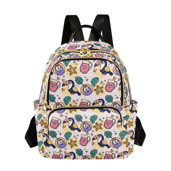 FORMRS Mini Backpack Purse for Women Quilted Travel Daypack Casual Shoulder Bag, Cute Cartoon Toucans Pattern