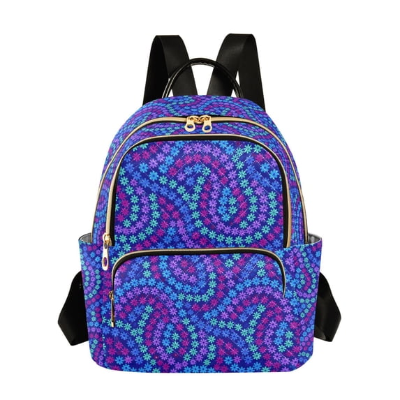 FORMRS Mini Backpack Purse for Women Quilted Travel Daypack Casual Shoulder Bag, Dark Blue Floral Bloom Pattern