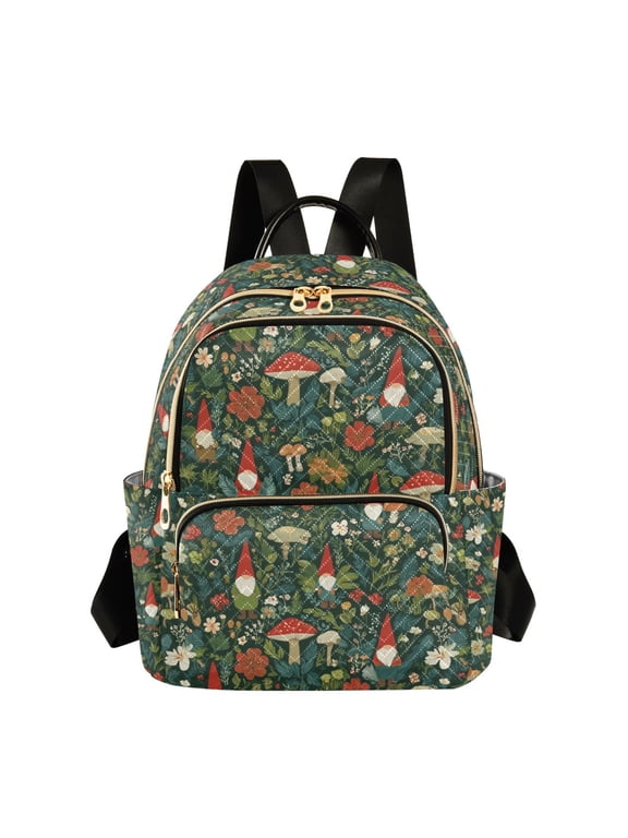 Mini Backpack Purse for Women Quilted Travel Daypack Casual Shoulder Bag, Forest Mushroom Pattern