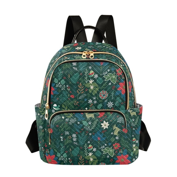 FORMRS Mini Backpack Purse for Women Quilted Travel Daypack Casual Shoulder Bag, Green Christmas Forest