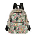 thumbnail image 1 of FORMRS Mini Backpack Purse for Women Quilted Travel Daypack Casual Shoulder Bag, Green Floral Cats Pattern, 1 of 7