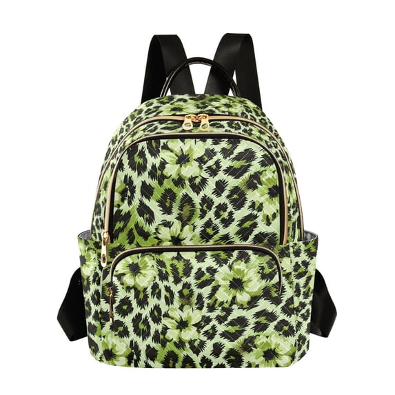 FORMRS Mini Backpack Purse for Women Quilted Travel Daypack Casual Shoulder Bag, Green Floral Leopard Pattern