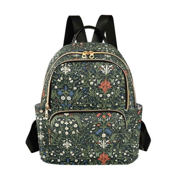 FORMRS Mini Backpack Purse for Women Quilted Travel Daypack Casual Shoulder Bag, Green Flowers Pattern