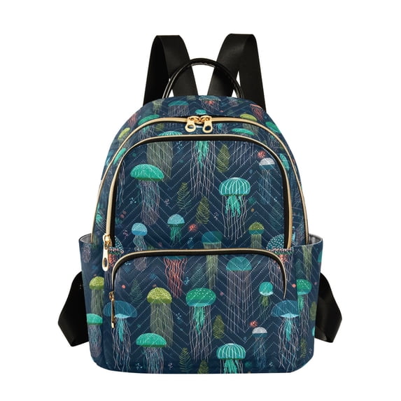 FORMRS Mini Backpack Purse for Women Quilted Travel Daypack Casual Shoulder Bag, Green Jellyfish Pattern