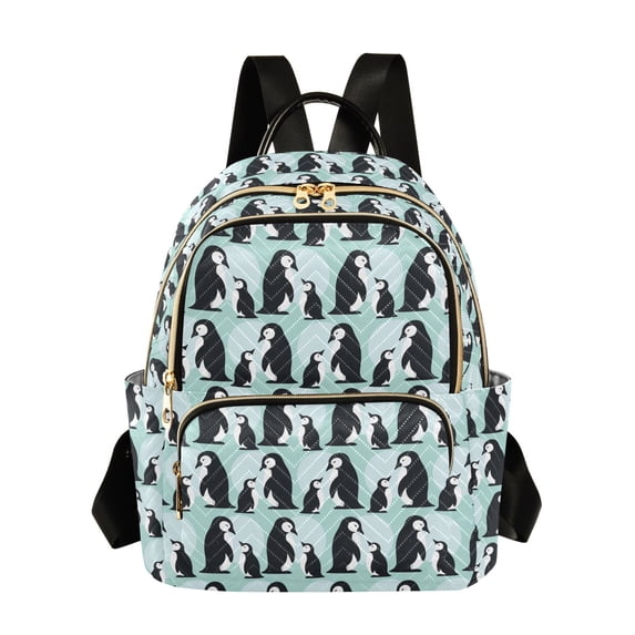 FORMRS Mini Backpack Purse for Women Quilted Travel Daypack Casual Shoulder Bag, Green Penguins Pattern