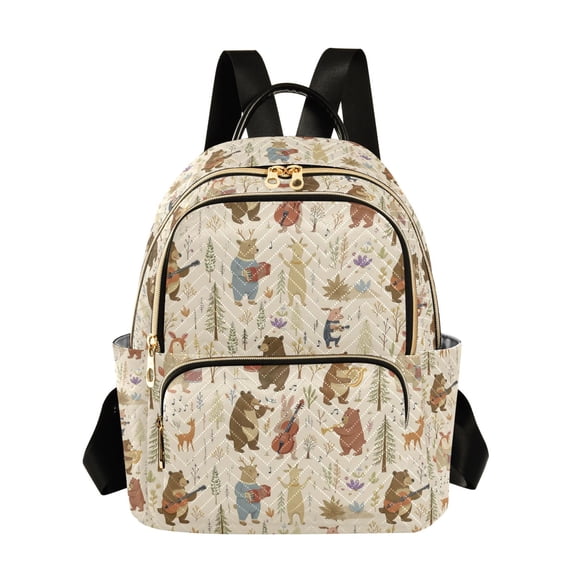 FORMRS Mini Backpack Purse for Women Quilted Travel Daypack Casual Shoulder Bag, Musical Animals Pattern