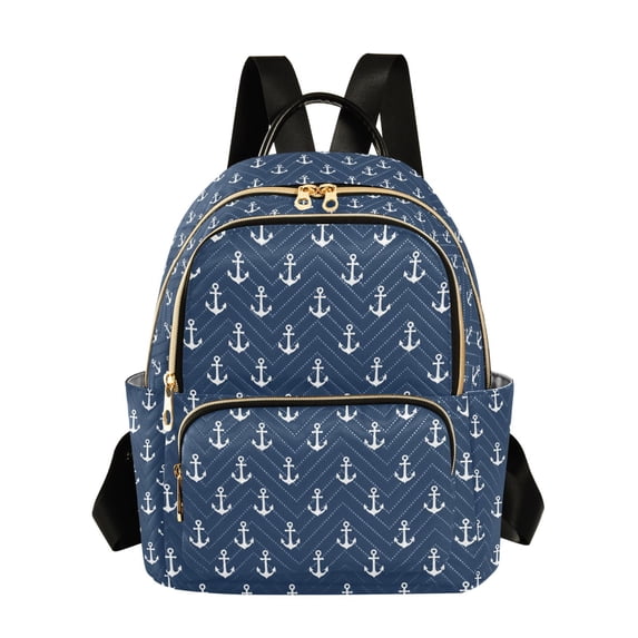 FORMRS Mini Backpack Purse for Women Quilted Travel Daypack Casual Shoulder Bag, Navy Blue Anchors Pattern