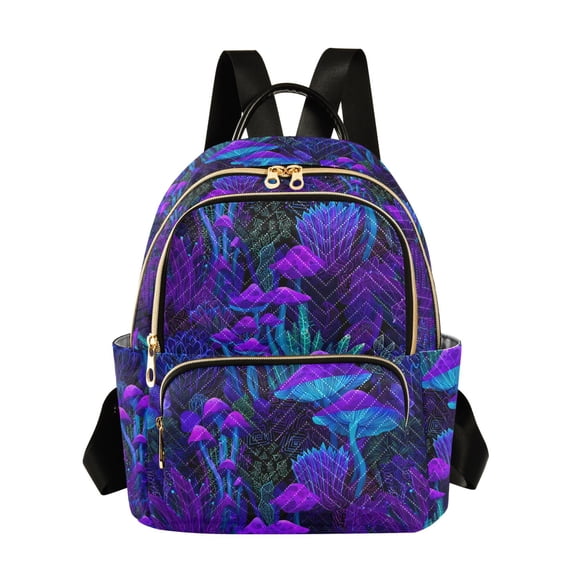 FORMRS Mini Backpack Purse for Women Quilted Travel Daypack Casual Shoulder Bag, Night Mushrooms Pattern