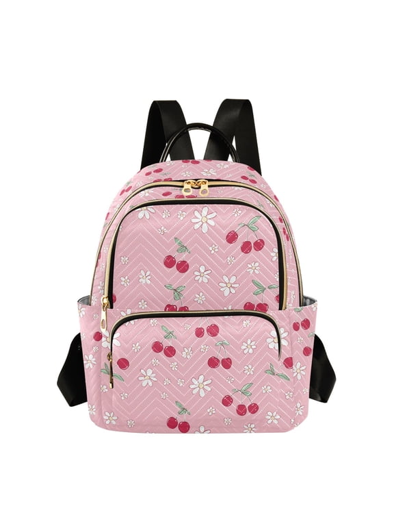 Mini Backpack Purse for Women Quilted Travel Daypack Casual Shoulder Bag, Pink Cute Cherry Pattern
