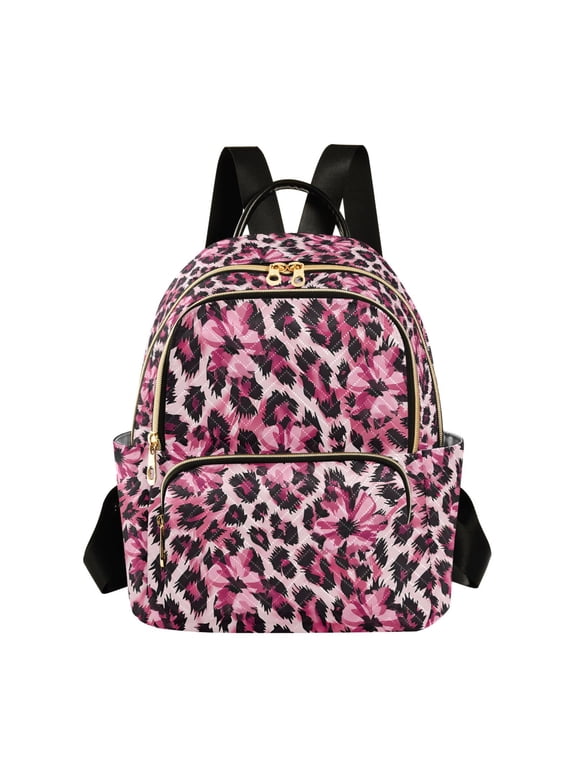Mini Backpack Purse for Women Quilted Travel Daypack Casual Shoulder Bag, Pink Floral Leopard Pattern