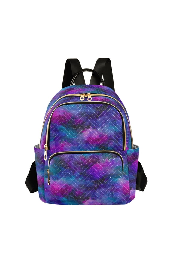 Mini Backpack Purse for Women Quilted Travel Daypack Casual Shoulder Bag, Purple Galaxy Pattern